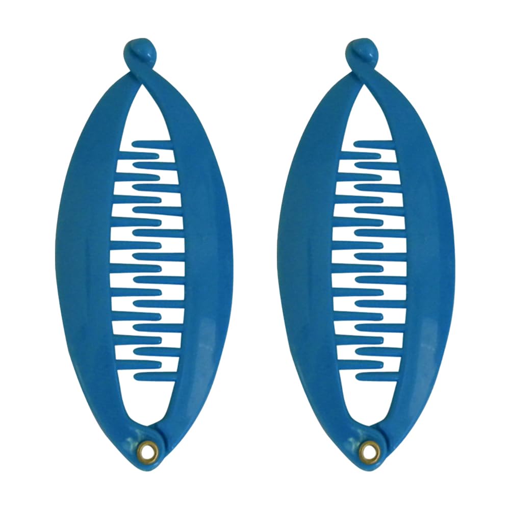 SET OF TWO Blue 3.5 Inch Mini Banana Clip Hair Clincher Rounded Edges Hair Comb