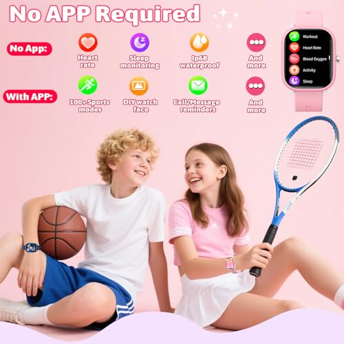 Fikami Smart Watch for Kids Girls Boys No APP/Phone Needed, 1.8" IP68 Waterproof Sport Kids Watch Pedometer, Heart Rate, S...