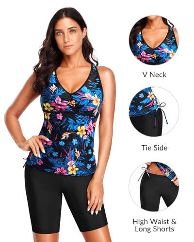 Yonique Women Two Piece Tankini Swimsuits with Shorts Athletic Bathing Suit with Swim Shorts Racerback Swimwear