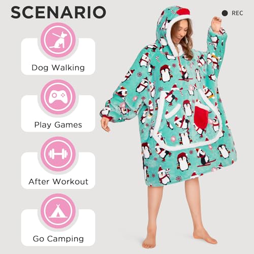 OLAOLA Wearable Blanket Hoodie for Adults, Oversized Fluffy Hooded Blanket Thick Sweatshirt with Pockets