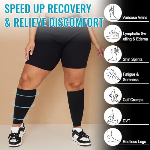 Plus Size Compression Sleeves for Calves Women Wide Calf Compression Legs Sleeves Men 4XL, Relieve Varicose Veins, Edema, ...