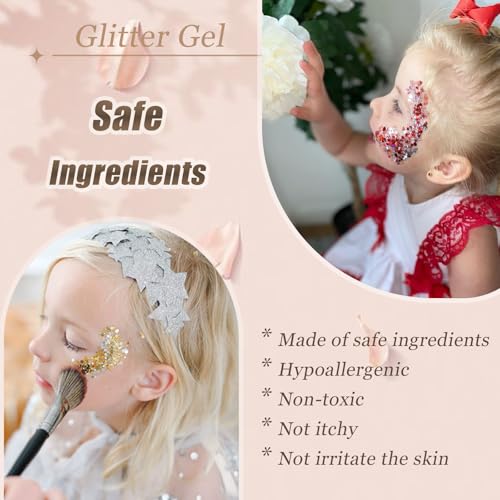 Face Body Glitter, Hair Glitter Sparkles Chunky Face Glitter Gel for Girls Makeup Singer Concerts Mermaid Festival Sequins...