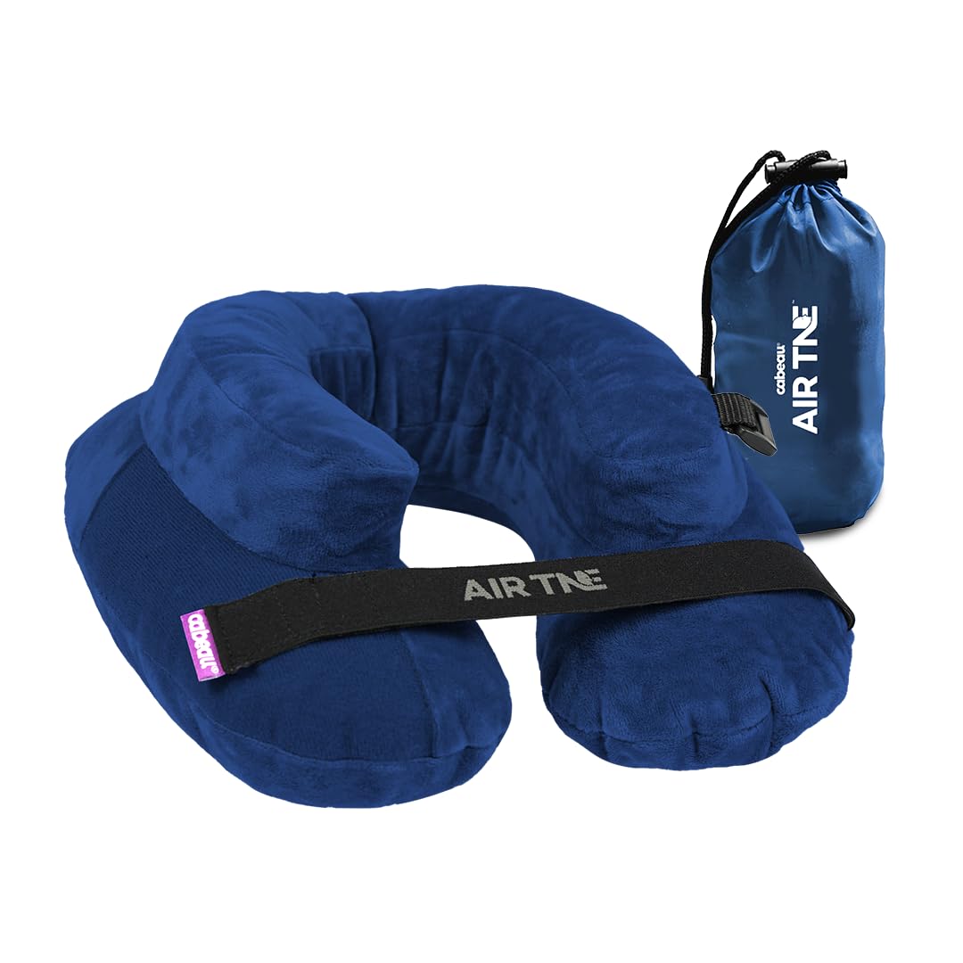 Cabeau Inflatable Travel Pillow – Air TNE – Adjustable, Lightweight, and Supportive for Sleeping on Airplanes, Trains, and Cars– Customized Fit and Compact Carrying Case (Royal Blue)