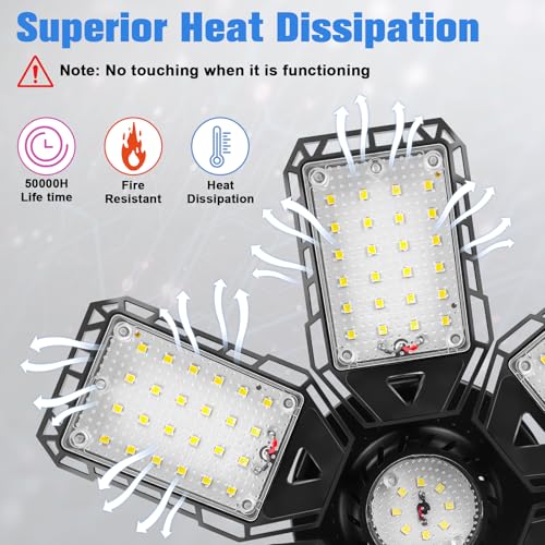 LED Garage Lights Bulb 2 Pack 180W 18000LM 6500K Led Shop Light with 6 Plus 1 Deformable Panels Basement Barn Ceiling Ligh...