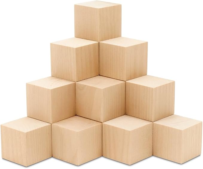 DIY Wood Cubes 1-3/4-inch, Pack of 10 Small Wooden Baby Blocks for Baby Shower, Wood Blocks for Crafts, STEM, Building, and Blank Wooden Dice, by Woodpeckers