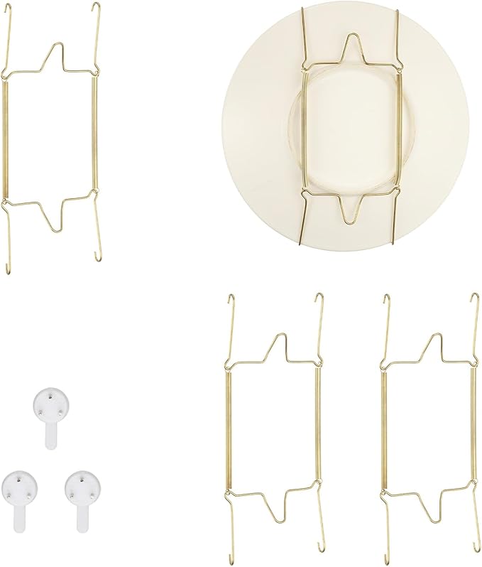uxcell 3pcs Plate Hangers for The Wall, 12 Inches Stainless Steel Wire Plate Holders with Traceless Nail Displaying Plates Dish DIY Craft, Golden
