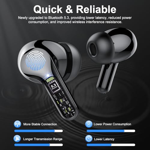Wireless Earbuds, Bluetooth 5.4 Headphones HiFi Stereo, Bluetooth Earbuds with ENC Noise Cancelling Mic, IP7 Waterproof in...