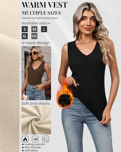 Sweetyweee 3 Pcs Women's Thermal Tank Tops V Neck Underwear Fleece Lined Sleeveless Undershirts Warm Camisole Base Layer Vest