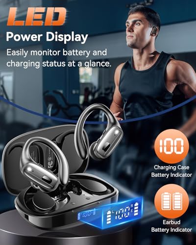 LEEMC Wireless Earbuds, Bluetooth Headphones 5.4, Ear Buds with Hooks for Sports, 80Hr Playtime Earphones, LED Display, IP...