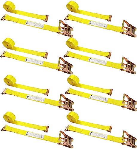 KJE 8 Pack E-Track Ratchet Straps, Heavy Duty 2" x20' Cargo Tie-Downs, 4500LBS Breaking Strength, Standard E Track Fitting...