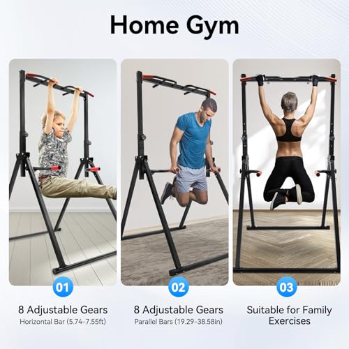 Foldable Power Tower Pull Up Bar and Dip Station Height Adjustable Pull Up Bar Strength Training Fitness Workout Equipment...