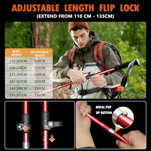 Deepfeel Collapsible Trekking Pole Adjustable Hiking Pole - Aluminum Alloy 7075 Walking Stick with Telescopic & Foldable T...