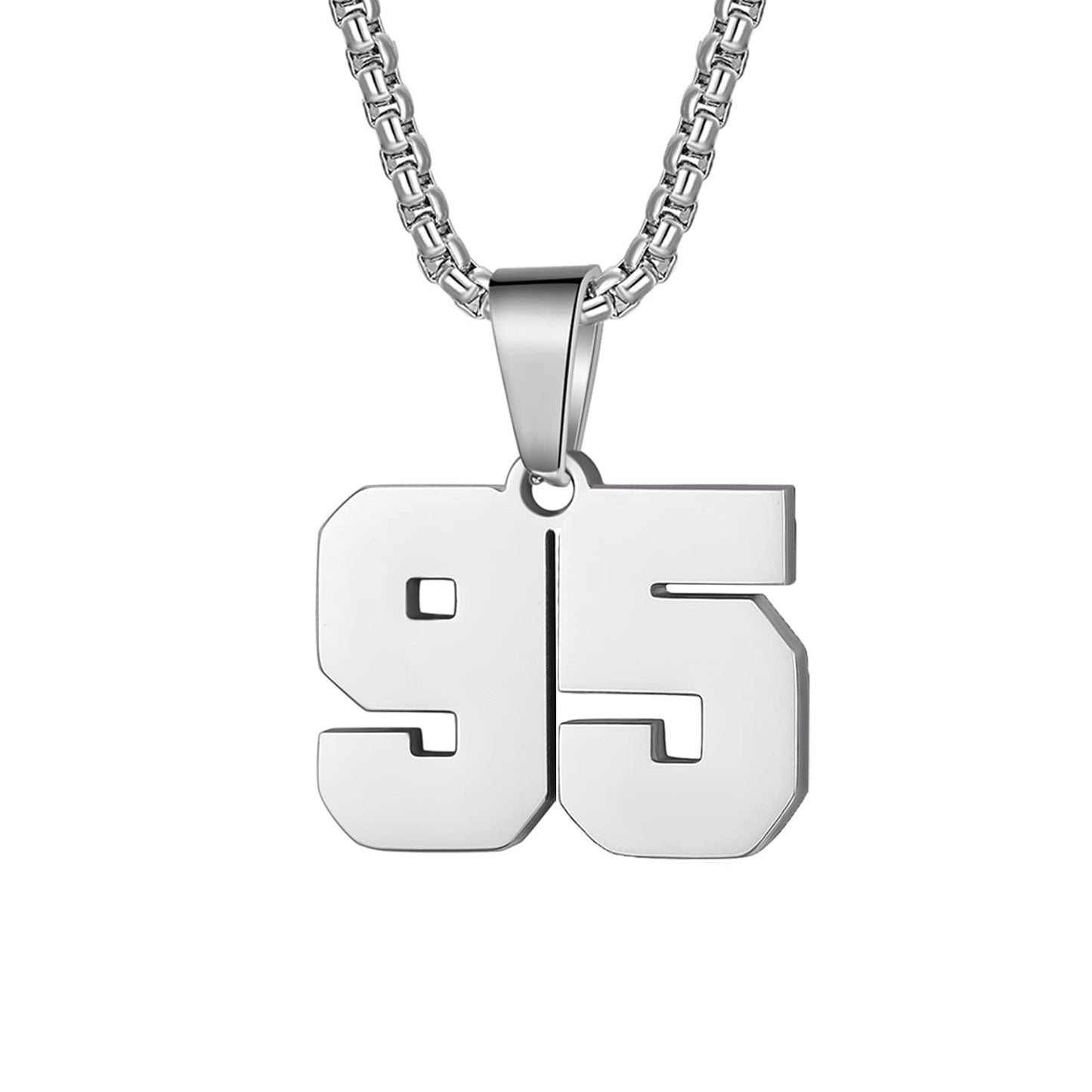 Number Necklaces Personalized Silver Initial Number Pendant Stainless Steel Chain 22+2inch Movement Necklaces for Men Women(95)