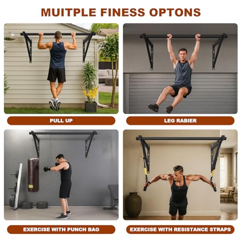 Wall Mounted Pull Up Bar, Adjustable Depth 51" Chin Up Bar, Heavy-Duty 500 lbs Weight Capacity, Maintain Upper Body Streng...