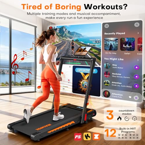Treadmill with Speaker, 6-in-1 7.5MPH Foldable Treadmill for Home with App Compatible, Walking Pad with 10% Incline, LED D...