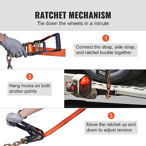 VEVOR Car Tie Down with Chain Anchors, Lasso Style 2"×120" Tire Straps, 5865 LBS Working Load, 11023 LBS Breaking Strengt...