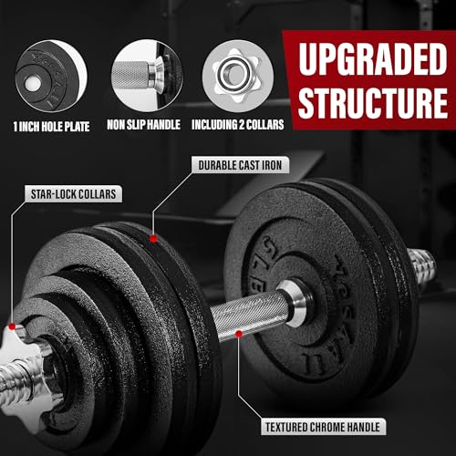 Yes4All Old School Adjustable Dumbbell Set with Weight Plates, Star Lock Collars/Connector, 40lbs to 200lbs Adjustable Wei...