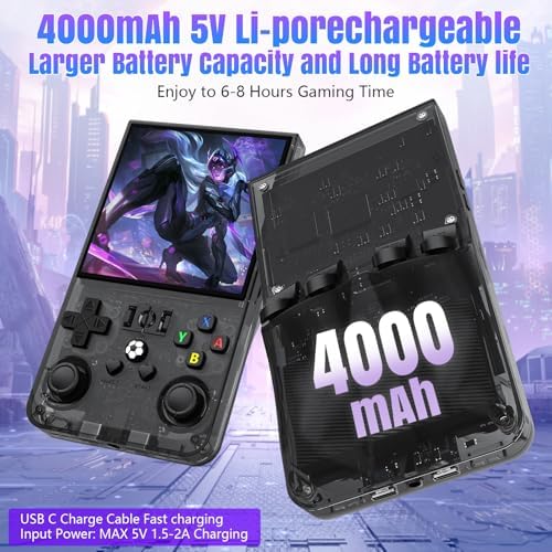 R36MAX Retro Gaming Console, Built-in 64G TF Card, Open Source Linux System, Support 23＋Mainstream Emulator Games & 18000+ Classic Games, 4.0-in 4k HD IPS Screen Video Player, 4000mAh Battery(Black)