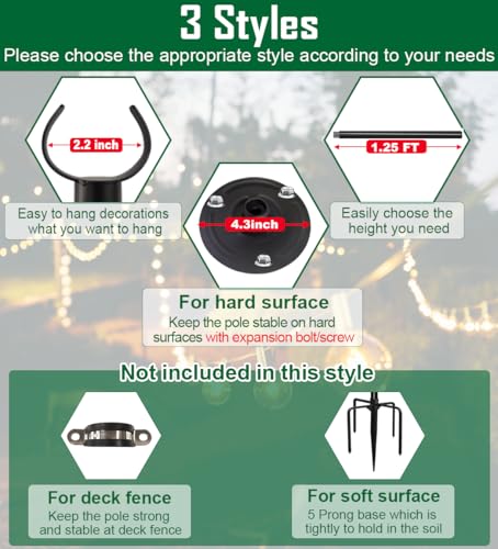 Tigerden 10ft String Light Poles for Hard Surfaces, Light Poles for Outdoor String Light, Perfect for Garden, Backyard, an...