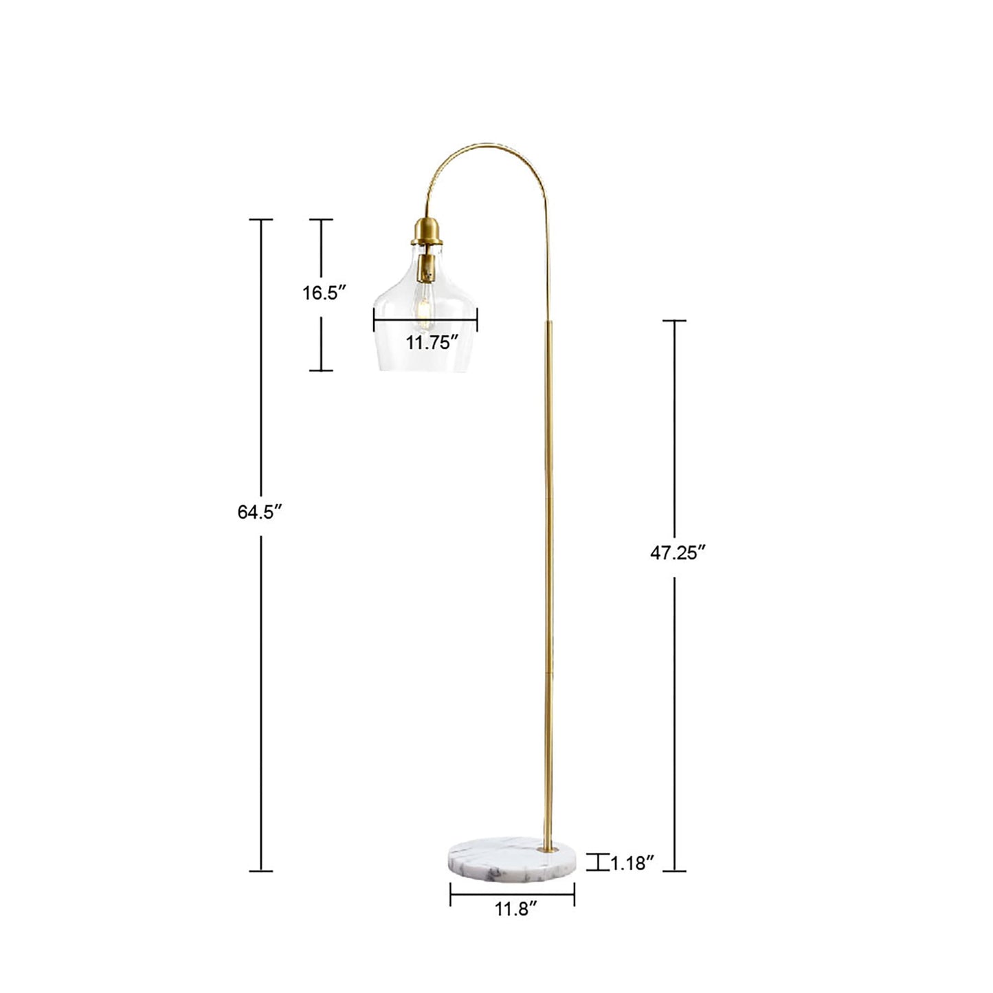 Hampton Hill Auburn Floor Lamp, 11.8 Metal, Gold, Bell Glass Shade, Model Mp154-0200, Modern, Ideal For Living Room, Foyer, Office
