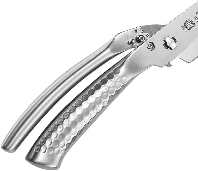 MITSUMOTO SAKARI 10 inch Japanese Kitchen Scissorss, Silver Titanium Plating Kitchen Shears Heavy Duty, Multipurpose Alloy Steel Poultry Shears for Chicken, Meat, Bone & Fish