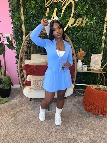 Adogirl Womens Sexy Flared Tennis Skirt Sets Slim Zip Up Jacket 2 Piece Outfits Athletic Matching Mini Dress with Shorts
