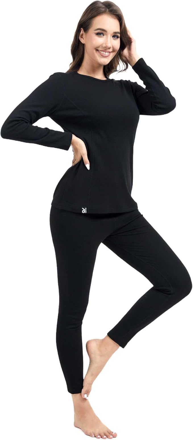 Women Heavyweight Rayon Polyester Thermal Underwear Base Layer Long Johns Blended Fleece Lined Set for Cold Weather