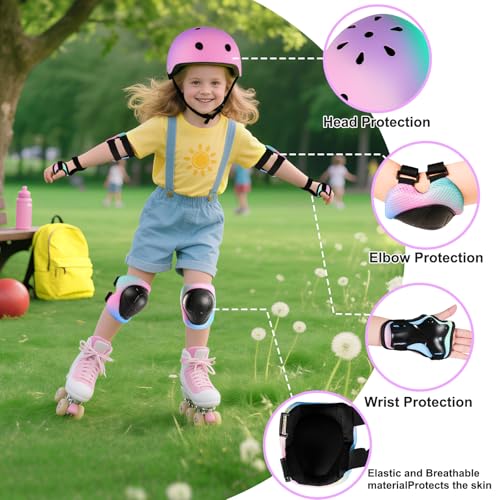 Kids Bike Helmet for 3-5-8-14+ Age Girls and Boys, Kids Helmet with Knee Pads Elbow Pads Wrist Guards,Ventilation Multi-Sp...