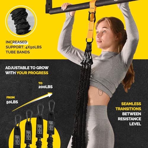 Pull Up Assistance Bands Set - 4 Heavy-Duty Pull Up Bands, Height Adjustable Strap & Comfortable Foot Strap - Stackable Pu...