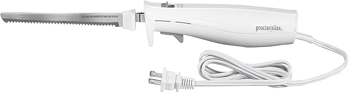 Proctor Silex Easy Slice Electric Knife for Meat Slicing, Poultry, Bread, Crafting Foam and More, Lightweight with Contoured Grip, White, (74312)