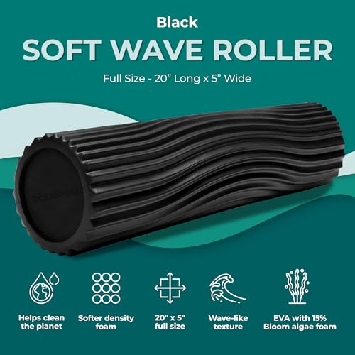 Oceanfoam Soft Tidal Roller (Black) - Low Density Foam Roller for Physical Therapy, Back Pain, Excercise & Stretching - Wa...