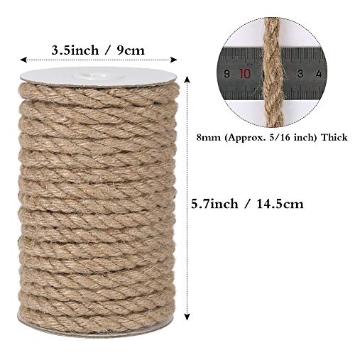 Tenn Well 8mm Jute Rope, 50 Feet Heavy Duty and Thick Twine Rope for Crafts, Gardening, Cat Scratching Post, Home Decor