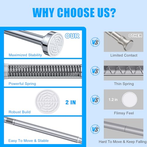 TEECK Shower Curtain Rod, 32-80 inch Adjustable Spring Tension Curtain Rod, Never Rust Anti-Slip Shower Curtain Rod for Ba...