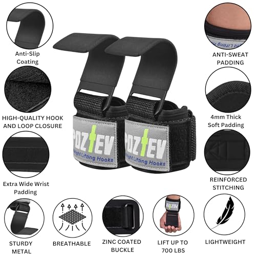 Weight Lifting Hooks (PAIR) - Padded Wrist Wraps - Hand Grips Deadlift Straps for Men and Women - Grip Support for Bodybui...