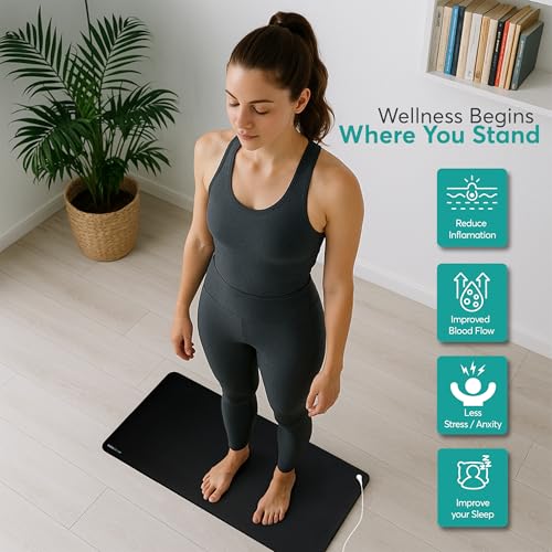 RelaxSense Grounding Mat for Feet - Foldable Earthing Well Mats with Tester Pen & Cord - Lightweight Earthing Mat Groundin...