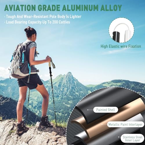 Walking Trekking Poles 2 Pack - 5 Section Lightweight Aluminium Alloy with Anti Shock & Quick Flip Lock - Cork EVA Handle,...