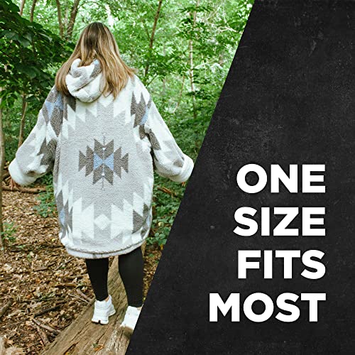 Coleman Oversized Wearable Sherpa and Micro-Mink Blanket Hoodie, Grey - One Size Fits Most
