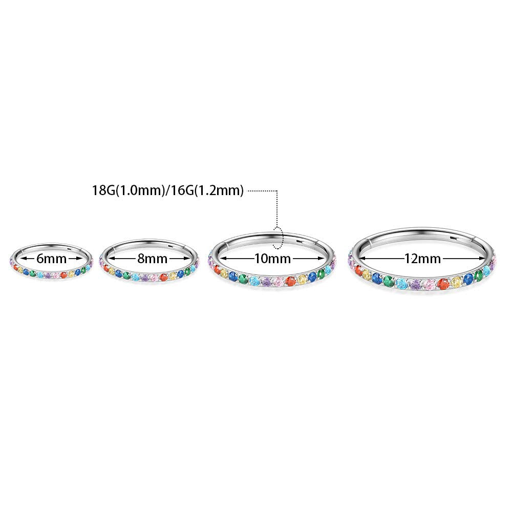 FUNLMO 16G Cartilage Earring Hoop 6mm Helix Nose Tragus Rook Piercing Jewelry Nose Ring Hoop CZ Septum Jewelry Septum Clicker Se