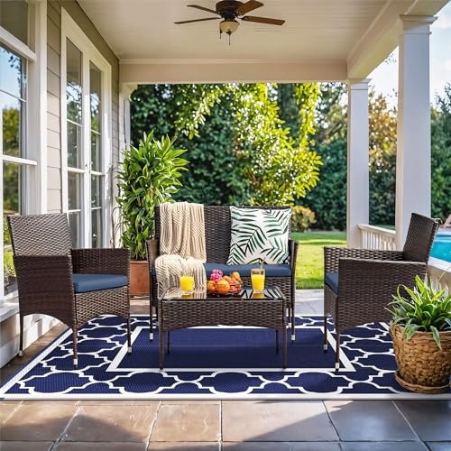 GENIMO 5' x 8' Outdoor Rug Waterproof for Patio Decor, Foldable Reversible Plastic Straw Area Rugs Mat for Camper, Outside...