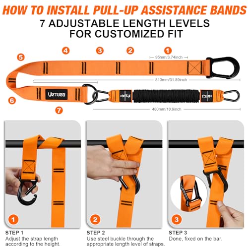 UZTUGG Heavy Duty Pull Up Assistance Bands, Pull Up Assist Band with Dual Foot Rests for Men, Home Gym Strength Training E...