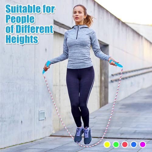 Honoson 50 Pcs Rainbow Jump Rope Bulk Gift for Kids 7.8ft Nylon Stripe Ropes with Handle Adjustable Colorful Party Favor C...