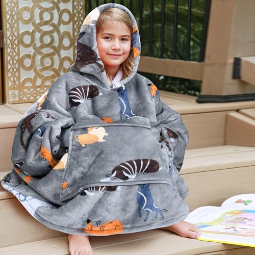 Catalonia Blanket Hoodie for Kids, Oversized Wearable Sherpa Sweatshirt Pullover for Teens Youth, Gift Idea