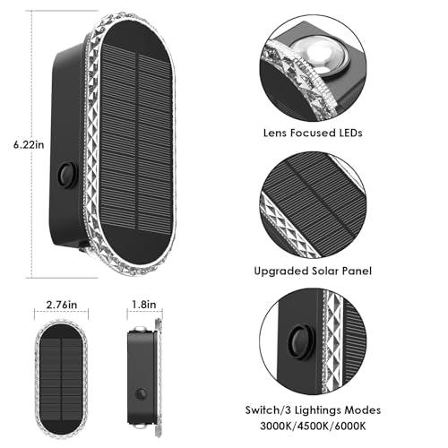 Solar Fence Lights Outdoor - 3000/4000/6000K 3 Modes, IP65 Waterproof Fence Lights Solar Powered, Up & Down Lighting Solar...