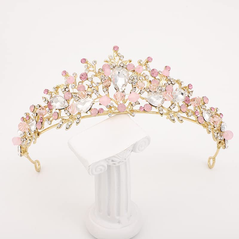 Kids Pink Crystal Tiara Girls Princess Costume Rhinestone Crown Headband Wedding Bridal Hair Accessories Birthday Communio...