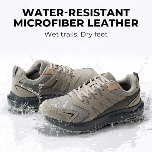 FitVille Men's Outdoor Hiking Shoes with High Traction Outsole, Water-Resistant & High Rebound Cushioning, Low-Top Trailin...