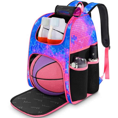 MATEIN Basketball Bag, Sturdy Soccer Bag with Ball Holder & Shoe Compartment, Large Basketball Backpack for Training Equip...