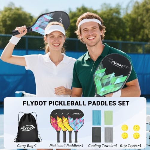 Pickleball Paddles Set of 4,USAPA Approved,4 Indoor&Outdoor Pickleball Balls, Carrying Bag, 4 Cooling Towels,4 Pack Paddle...