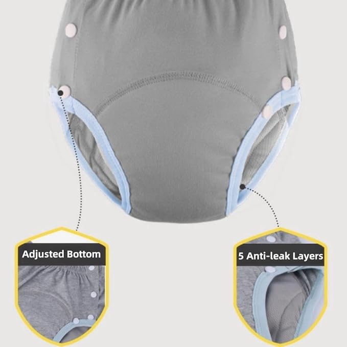 WEEOATAR Unisex Reusable Adult Cloth Diaper, Washable Swim Nappies, Adjustable Incontinence Cloth Diaper with Snaps, Underwear for Elderly Disability, Postpartum (Grey, XXXL)