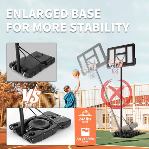 DUMOS 10FT Adjustable Height Portable Basketball Hoop Outdoor for Adult, 44 Inch Shatterproof Backboard w/Shock Absorbent ...