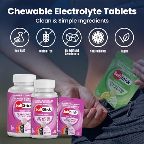 SaltStick Electrolyte FastChews - 60 Mixed Berry Chewable Tablets - Salt Tablets for Running and Hydration, Electrolyte Ch...